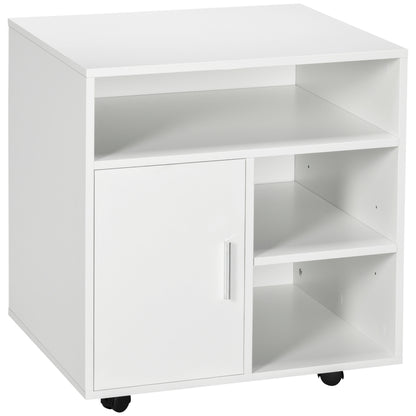 HOMCOM Multi-Storage Printer Stand, Mobile File Cabinet with Shelves, Modern Home Office Rolling Filing Cabinet with Wheels for Study, 60 x 50 x 65.5 cm, White