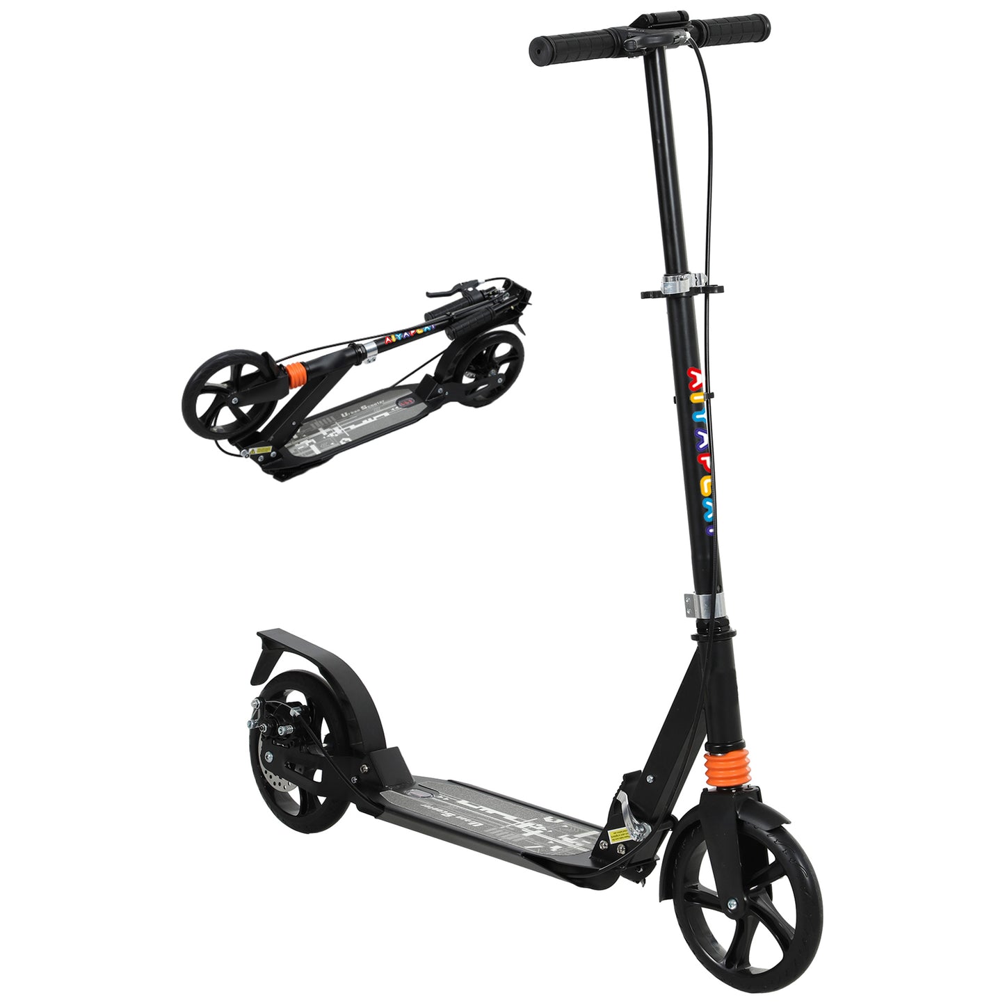 AIYAPLAY Kids Scooter, Foldable Kick Scooter w/ Adjustable Handlebar, Black