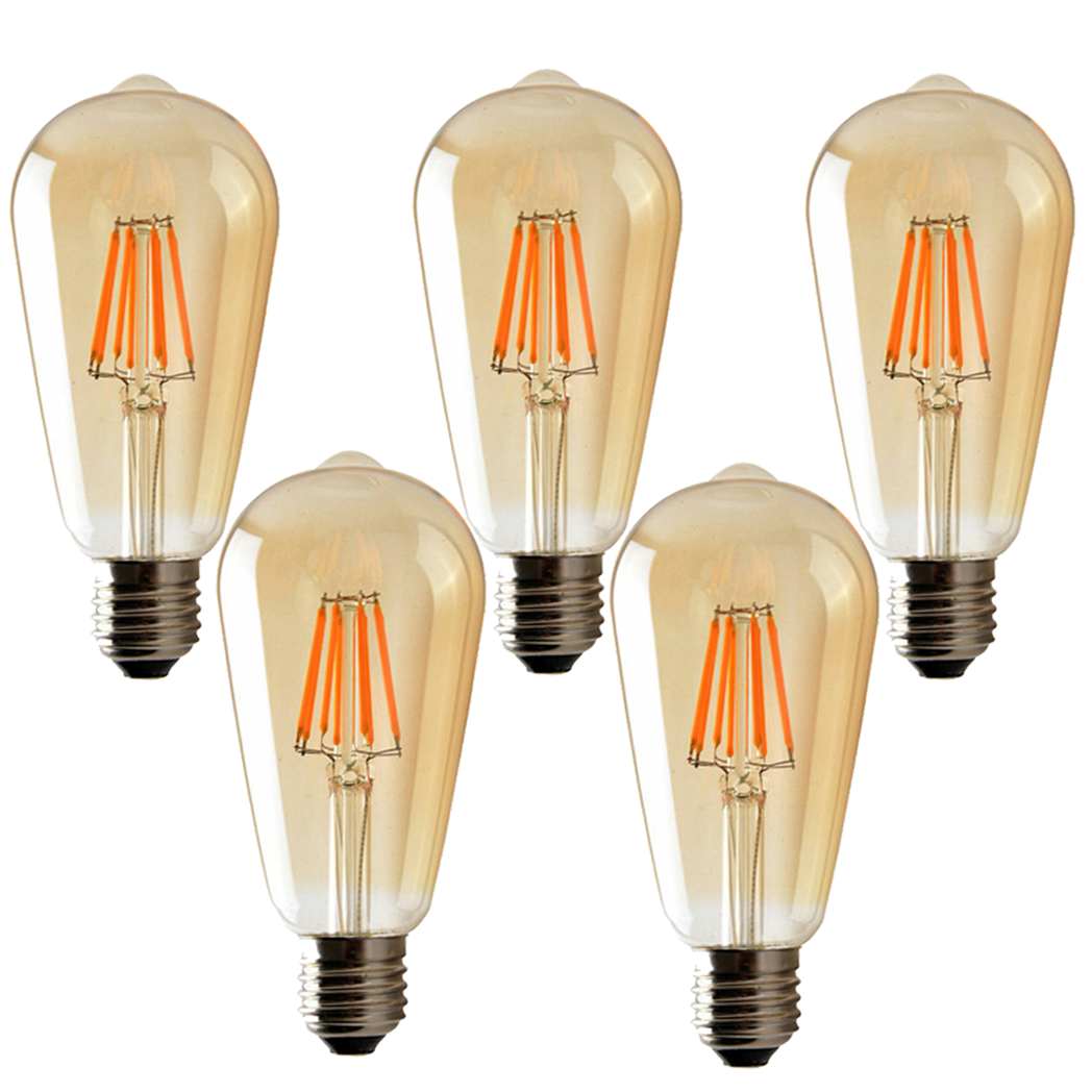 5Pack E27 LED Edison Dimmable Vintage Amber Glass Warm white 2700K Light Bulb,