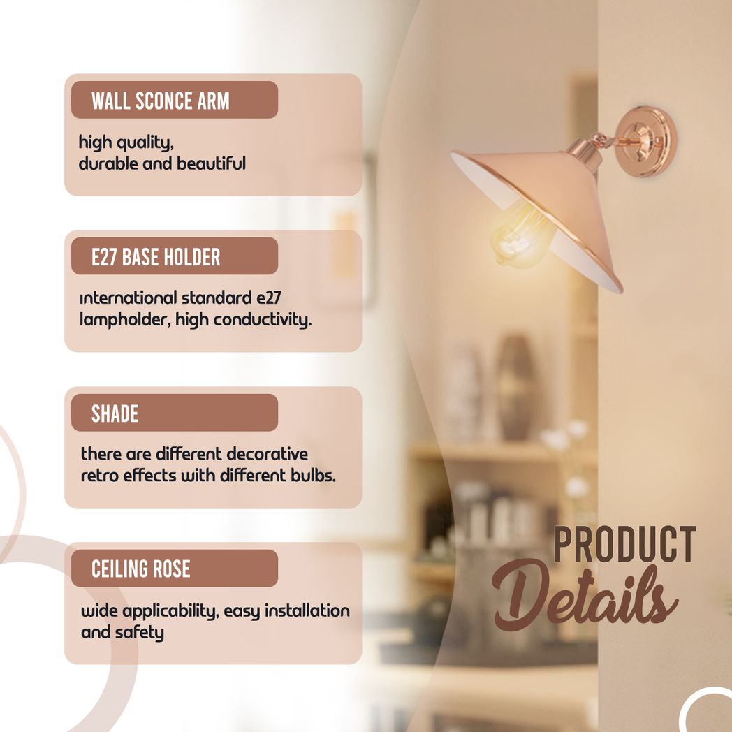 Vintage Industrial Rose Gold Retro Wall light Sturdy Metal Lamp Shade Lights Classic Style Electroplated Finish E27 lamp