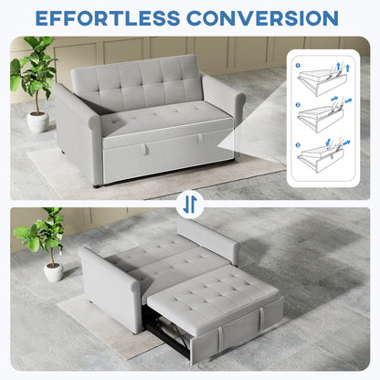 HOMCOM Two-Seater Velvet-Feel Sofa Bed - Grey