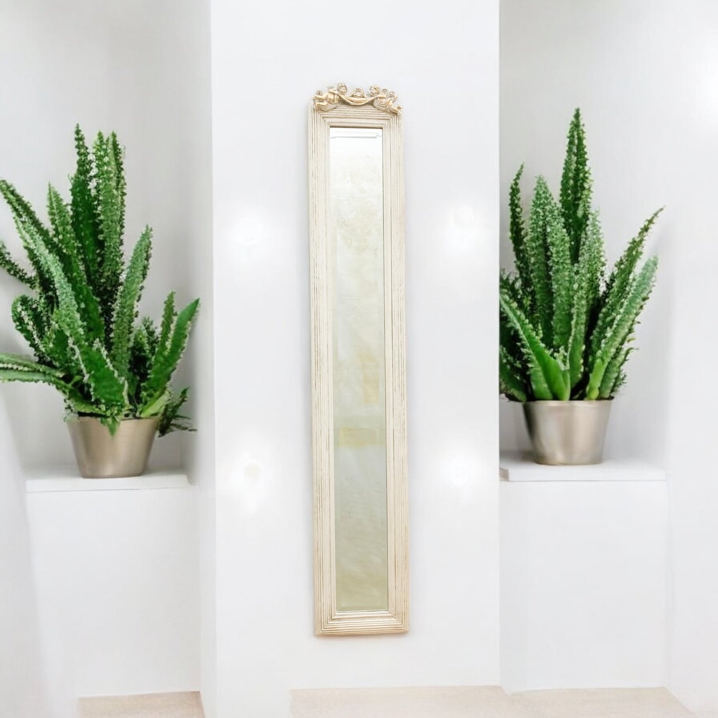 AcaciaHome Modern & Durable 13 x 109cm Wall Mirror – Slim Long Vertical Minimalist Framed Mirror, Sleek Design to Enhance Light, Space & Home Décor for Hallways, Bedrooms & Living Rooms (White)