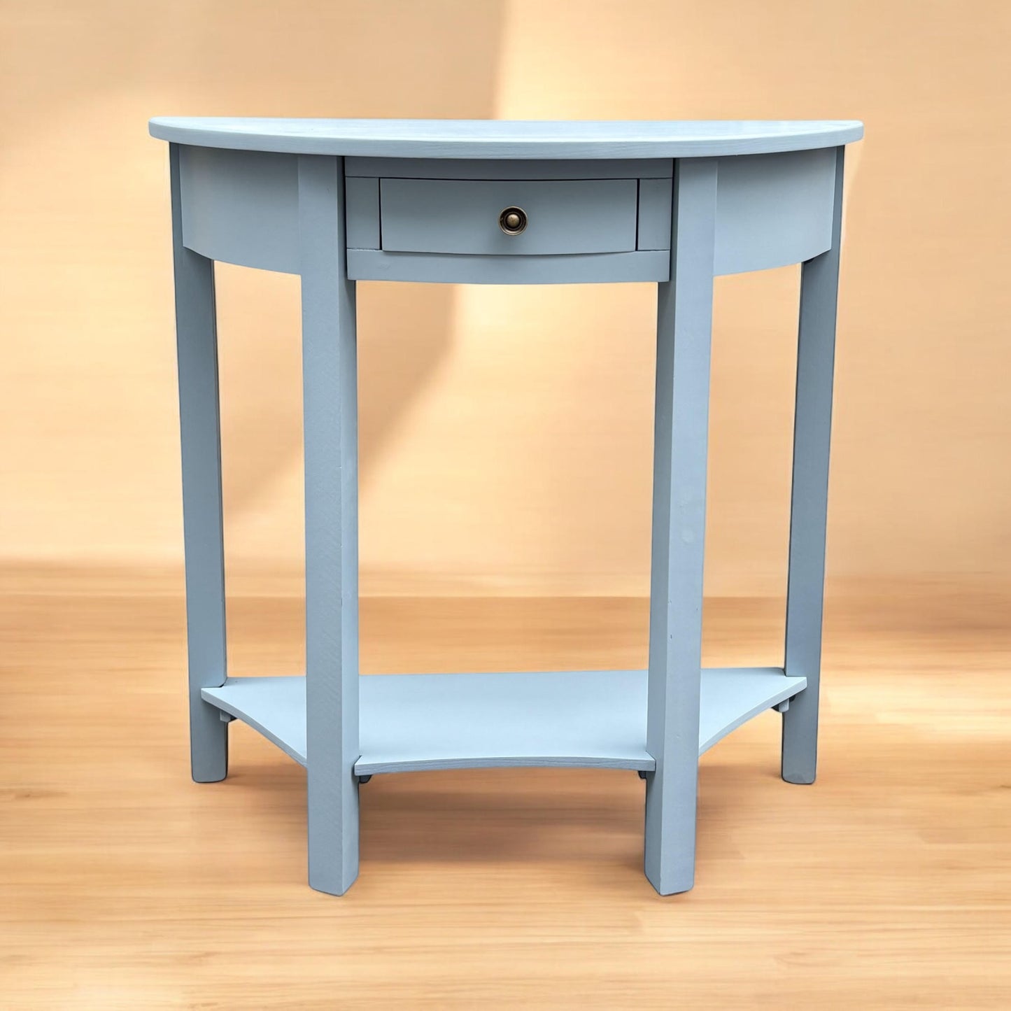 AcaciaHome Modern and Stylish 1 Drawer Semicircle Design Console Table - Art Deco Style with Storage, Medium Wood Tone, and Satin Knob Handle for Home, Office, or Living Spaces (Sky Blue)