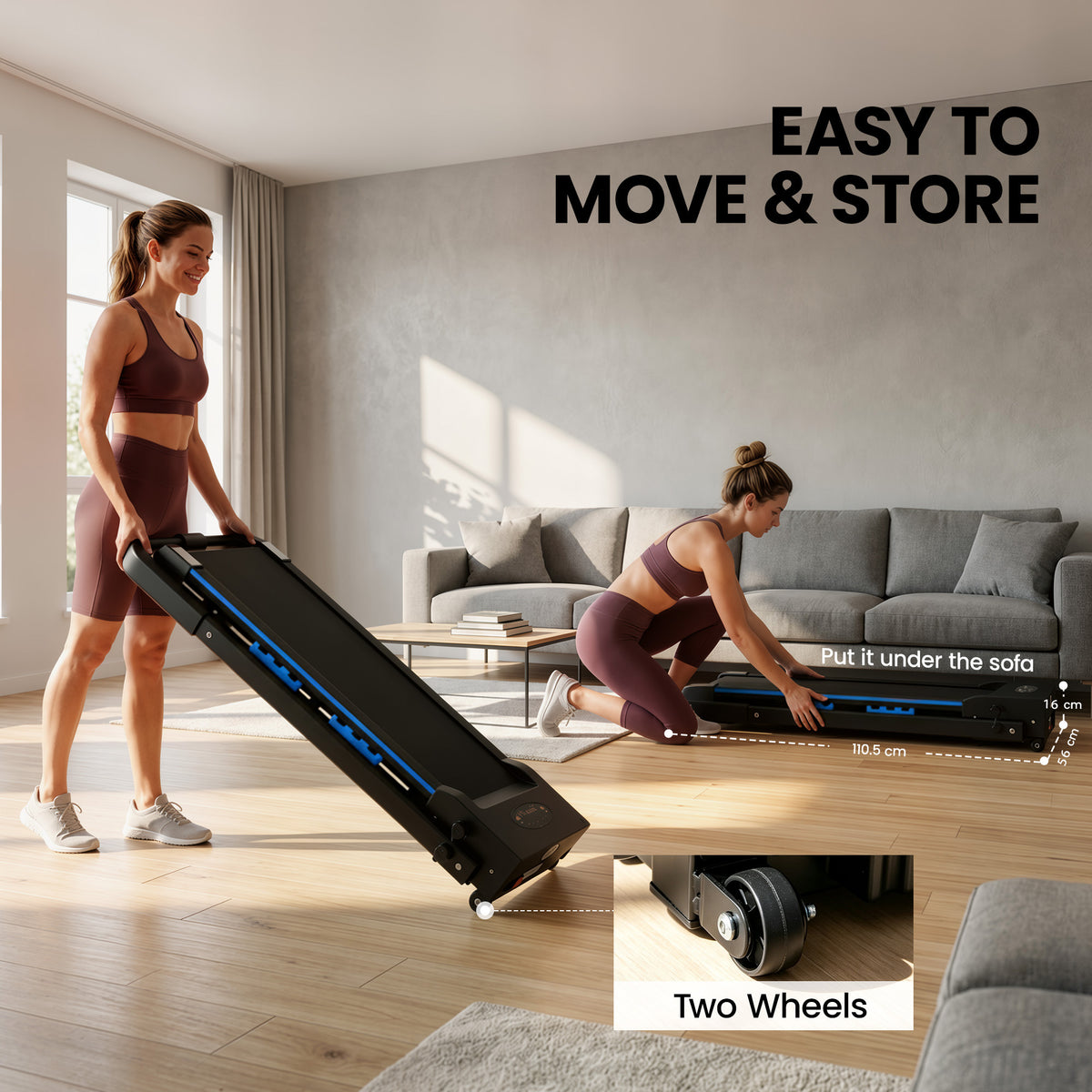 HOMCOM Folding Motorised Home Treadmill Walking Machine with LCD Monitor, Blue