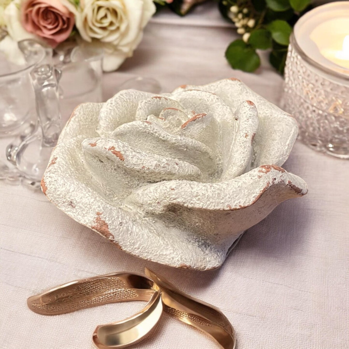 Flower on a Base Garden Ornament Resin Art Sculpture Figurine Stone Look 15cm