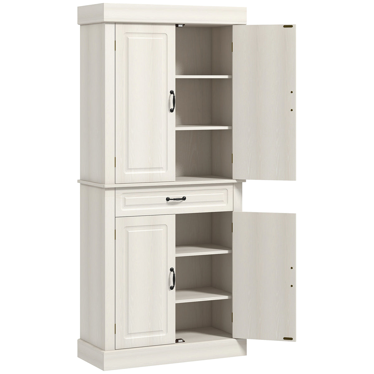 HOMCOM Tall Kitchen Cupboard, Kitchen Pantry Cabinet with 6 Shelves and Drawer, Cream White