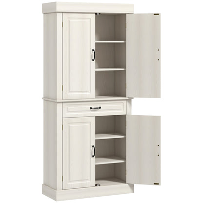 HOMCOM Tall Kitchen Cupboard, Kitchen Pantry Cabinet with 6 Shelves and Drawer, Cream White