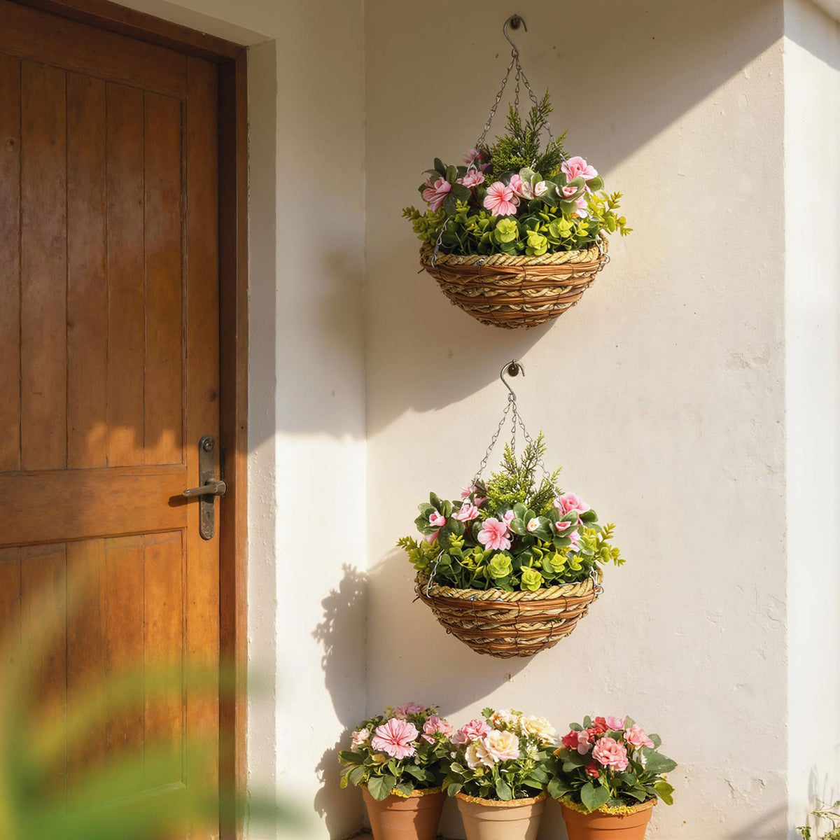 Outsunny Set of Two Hanging Lisianthus Flower Pots - Pink/Green