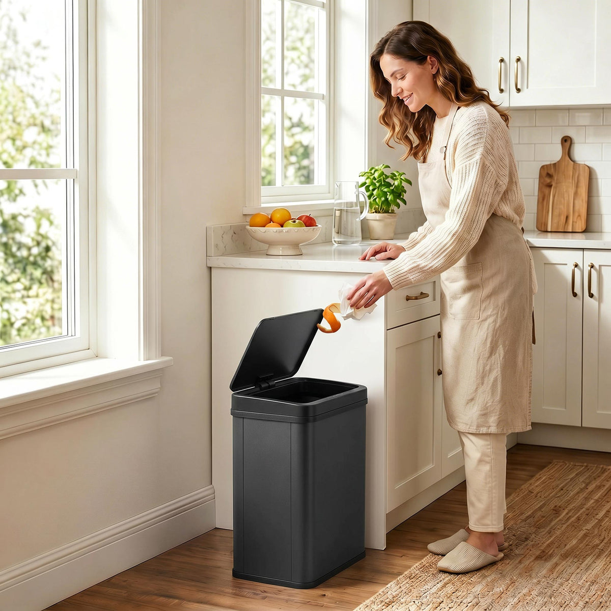 HOMCOM 40L Sensor Bin with Soft-Close Lid, Stainless Steel Automatic Touchless Motion Sensor Kitchen Bin, Black