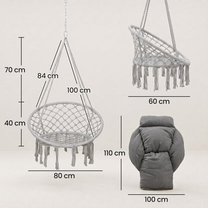 Outsunny Hanging Chair Outdoor Hammock Chair with Soft Cushion, Cotton Rope Boho Style Swing Chair, Hanging Garden Swing Seat for Indoor Outdoor, Dark Grey