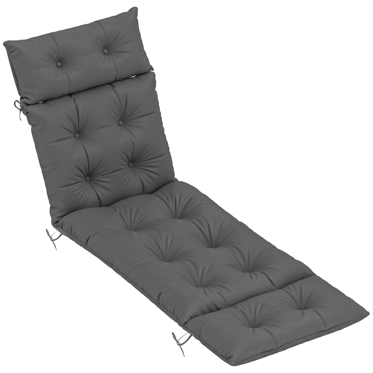 Outsunny Sun Lounger Cushion Only, 190 x 56 x 10 cm Garden Lounge Chair Cushion, UPF20+ 220gsm Fabric, Thick Sunbed Replacement Pad with 6 Ties, Dark Grey