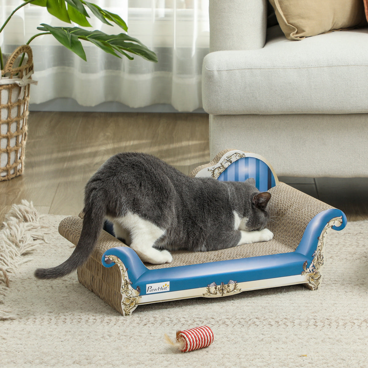 PawHut 2-in-1 Cat Scratching Board with Catnip for Indoor Cats, 26.5 x 57 x 26.5cm, Blue