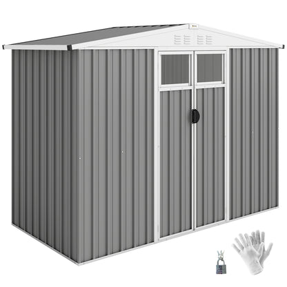 Outsunny 8 x 4 ft Metal Garden Shed, Garden Storage Shed with Window, 4 Vents and Lockable Door, Waterproof Galvanised Steel Tool Storage Shed, Light Grey