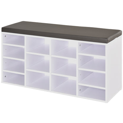 HOMCOM Multi-Storage Shoe Rack with 14 Compartments Cushion Moving Shelves, Solid Frame Foot Pads, White