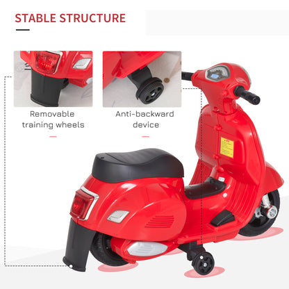 HOMCOM Vespa Licensed 6V Kids Electric Motorbike Ride On Motorcycle  Battery Powered for 18-36 Months with Horn, Red