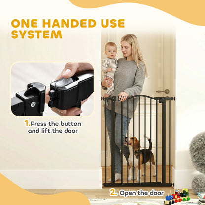 PawHut Pressure Fit Dog Stair Gate No Drilling Safety Gate Auto Close for Doorways, Hallways, 74-80cm Adjustable, 94cm Tall, Black