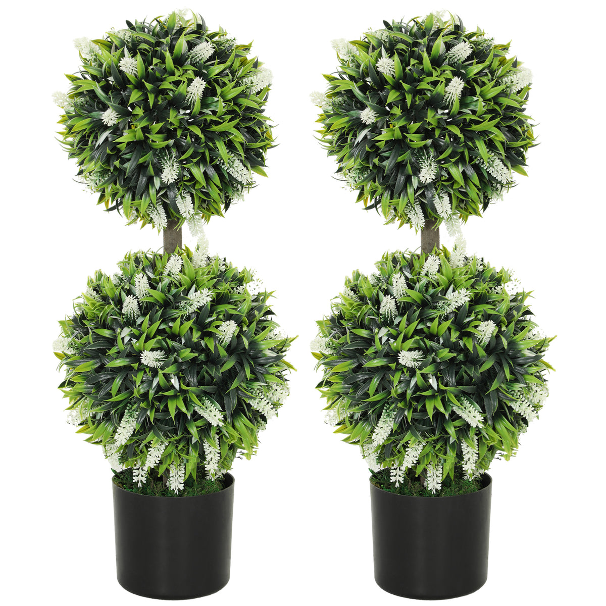 HOMCOM Set of 2 Artificial Plants, Lavender Flowers Ball Trees with Pot, for Home Indoor Outdoor Decor, 70cm