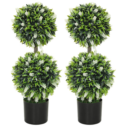HOMCOM Set of 2 Artificial Plants, Lavender Flowers Ball Trees with Pot, for Home Indoor Outdoor Decor, 70cm