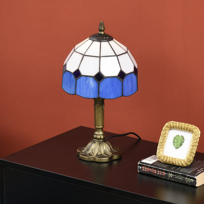 HOMCOM Handmade Art Deco Glass Table Lamp - White/Blue