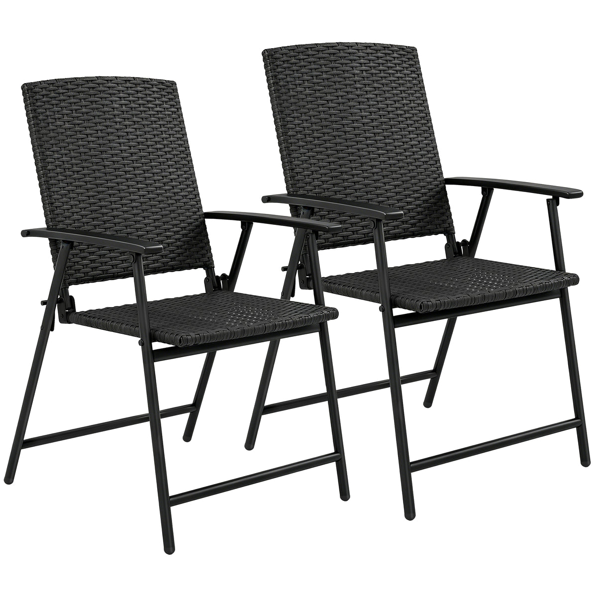 Outsunny Set of Two Folding Rattan Seat Chairs - Black