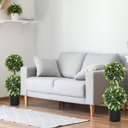 HOMCOM Set of 2 Artificial Plants, Lavender Flowers Ball Trees with Pot, for Home Indoor Outdoor Decor, 70cm