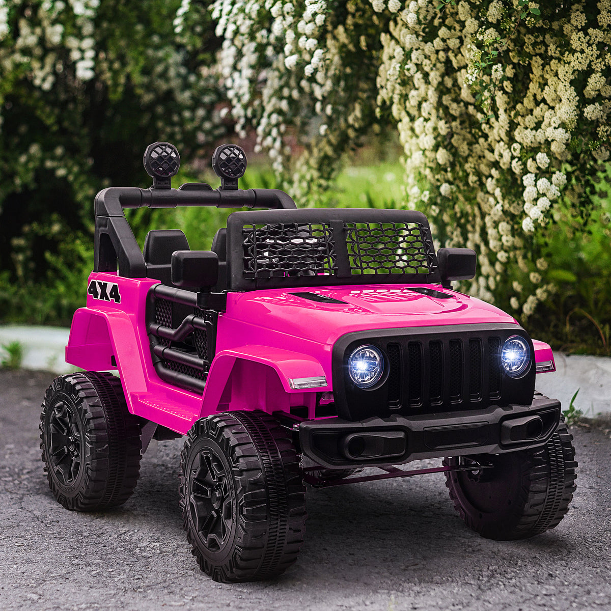 HOMCOM Kids Ride On Car, 12V Electric Cars for Kids with Parental Remote Control, 2 Motors, 4-Wheel Suspension, LED Lights, Horn, 3-5km/h, Battery Powered Ride On Toy for 3-6 Years Old Pink
