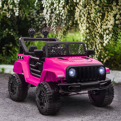 HOMCOM Kids Ride On Car, 12V Electric Cars for Kids with Parental Remote Control, 2 Motors, 4-Wheel Suspension, LED Lights, Horn, 3-5km/h, Battery Powered Ride On Toy for 3-6 Years Old Pink