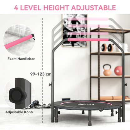 HOMCOM 45" Foldable Mini Fitness Trampoline, with Adjustable Foam Handle, Pink
