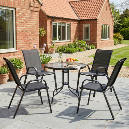Outsunny Five-Piece Steel Patio Set, with Glass-Top Table - Black