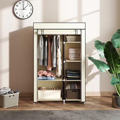 HOMCOM Fabric Wardrobe w/ Shelves Hanging Rail Foldable Wardrobe Cream