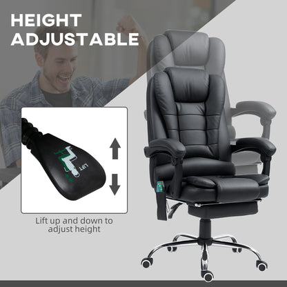 Vinsetto Office Chair with 6 Point Massage and Back Heat, PU Desk Chair with Footrest Adjustable Height and Swivel Wheels, Back Reclining, Black