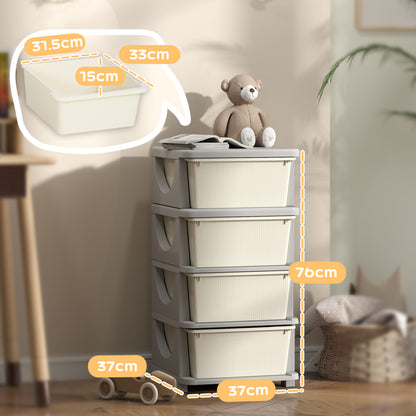 HOMCOM Four-Tier Kids Storage Boxes, with Four Drawers - White