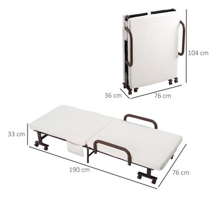 HOMCOM Folding Bed with Mattress, Single Guest Bed, Portable Fold Bed with Adjustable Backrest, White