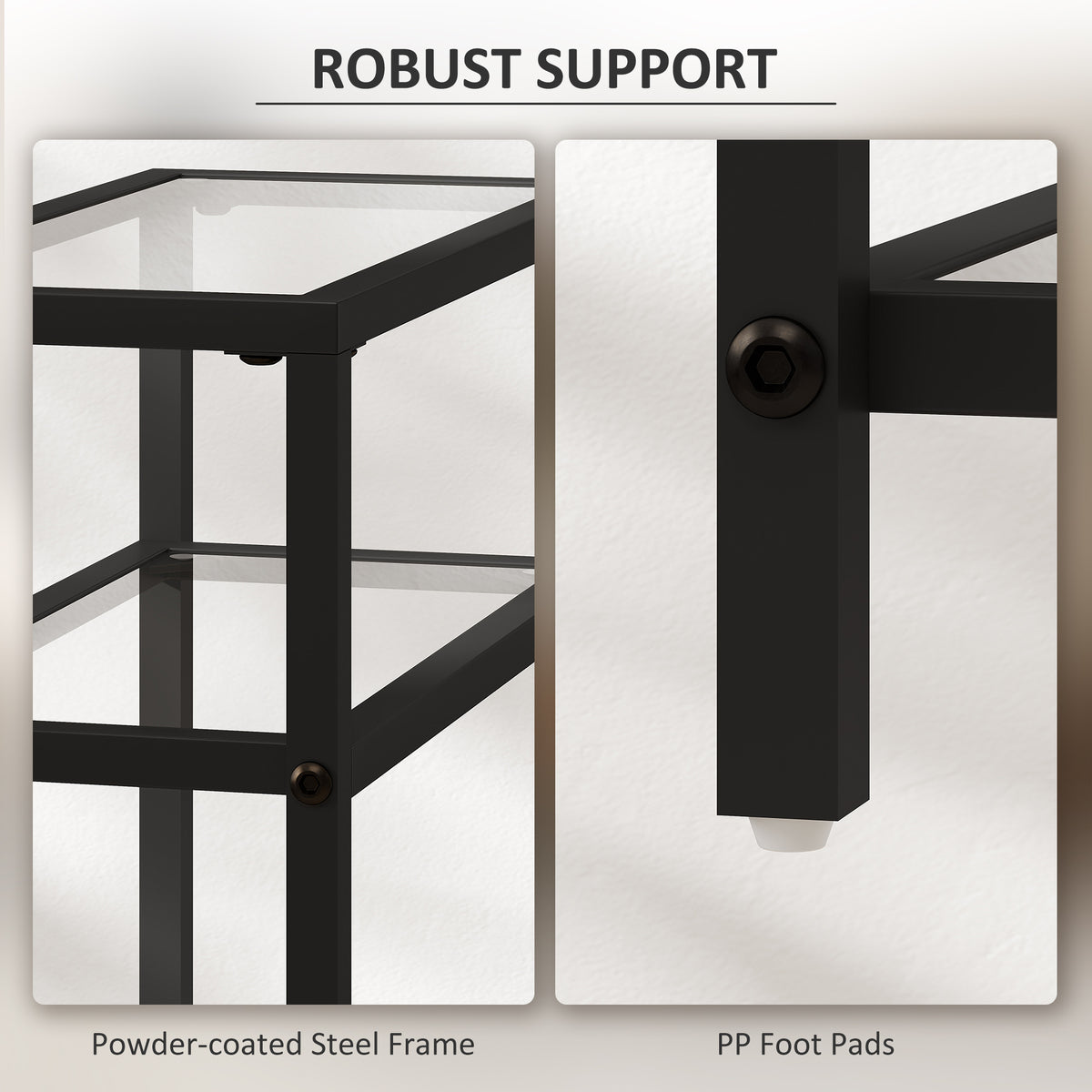 HOMCOM 3-Tier Side Table, Narrow End Table with Storage Shelf and Tempered Glass Tabletop for Small Spaces, Black