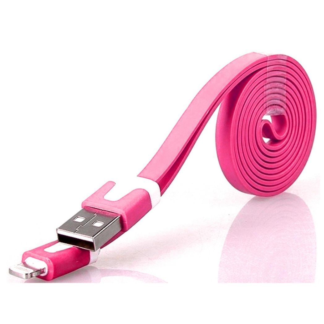 GVC 1 Metre Strong Tangle Free Flat Micro USB Cable for Sync & Charge, Hot Pink