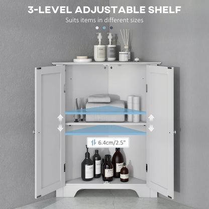 kleankin Corner Cabinet, Triangle Bathroom Storage Cabinet with Adjustable Shelf and Recessed Door, Free Standing, White