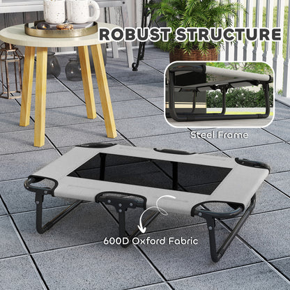 PawHut Portable Raised Dog Bed, Elevated Pet Cot with Breathable Mesh for Indoor Outdoor, for Small Medium Dogs, Light Grey