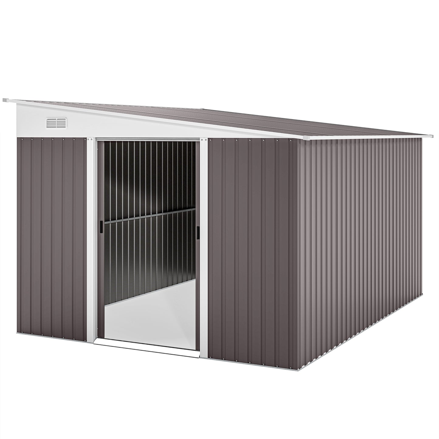 11.3 x 9.2ft Steel Garden Shed Metal Tool House Double Doors & 2 Air Vents, Grey