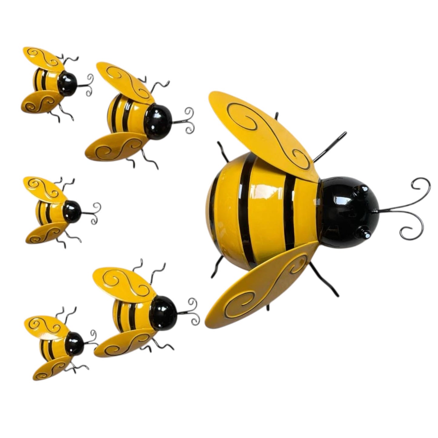 AcaciaHome Stylish Metal Bumble Bee Garden Wall Art Set of 6, Weatherproof Outdoor Honey Bee Hanging Decorations, Rust Resistant Glossy Yellow Metal Decor for Fence, Patio, Porch, Balcony