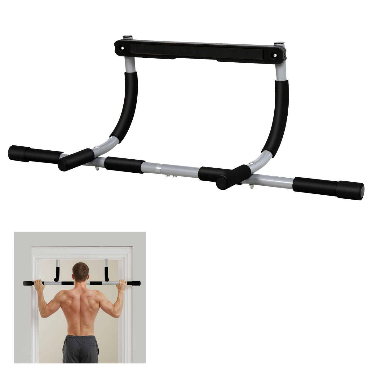 HOMCOM Doorway Pull up Bar, Door Frame Chin up Push up Bar for Home Gym Upper Body Workout, No Drilling or Screws, Grey