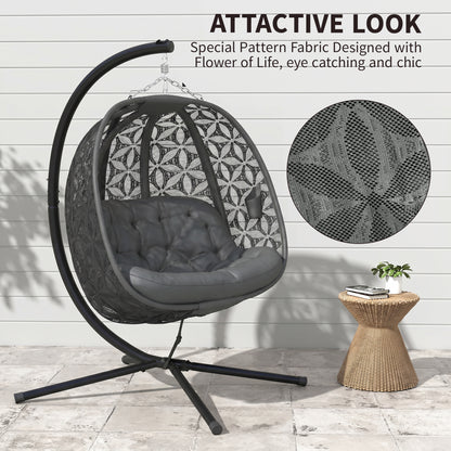 Outsunny Outdoor Double Hanging Chair with Cushion and Cup Holders, Charcoal Grey