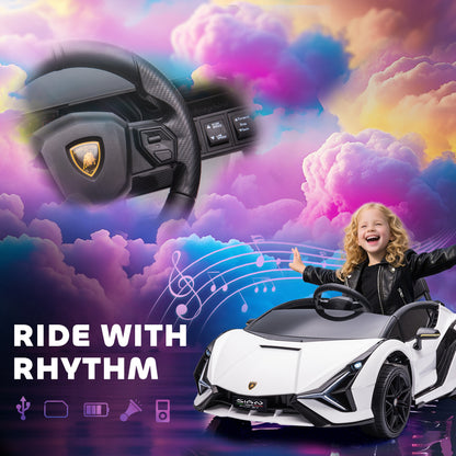 HOMCOM Lamborghini Sian Licensed Electric Car for Kids, 12V Kids Electric Ride on Car with Dual Motors, Remote Control, White