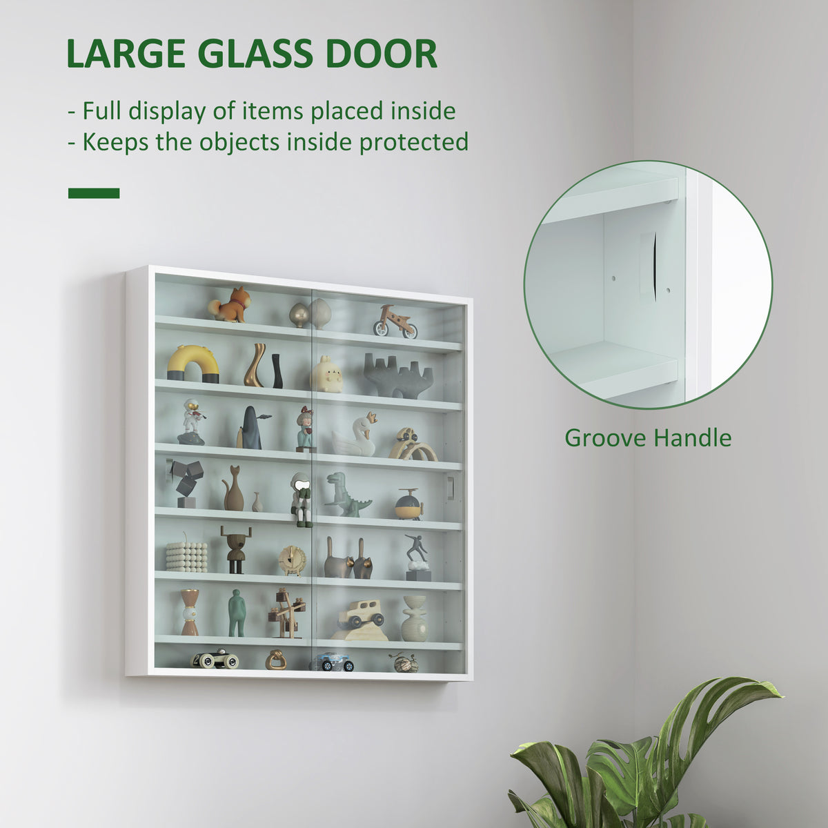 HOMCOM Six Shelf Display Cabinet, with Glass Doors - White