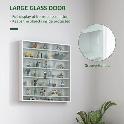 HOMCOM Six Shelf Display Cabinet, with Glass Doors - White
