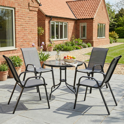 Outsunny Five-Piece Steel Patio Set, with Glass-Top Table - Dark Grey
