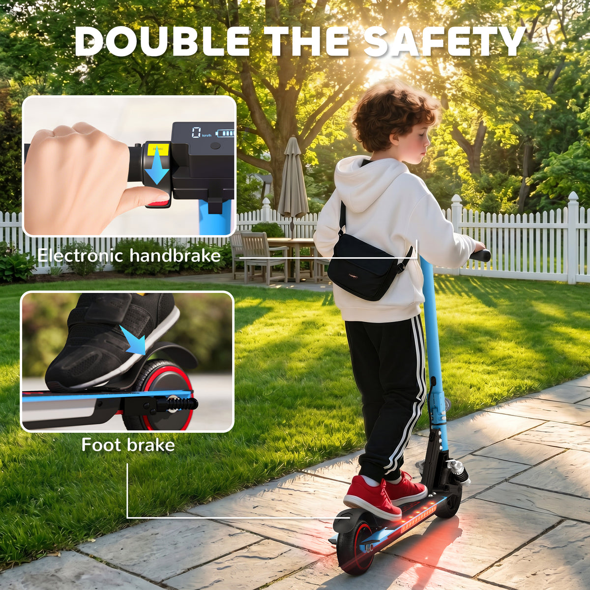 SPORTNOW Folding Electric Scooter for Kids, with Dual Brakes, Front Suspension, LED Colourful Lights, Blue