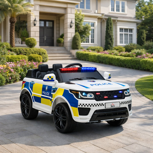 HOMCOM Ride on Police Kids Car 12V Electric Car for 3-6 Years with Remote Control Siren Flashing Lights Suspension, White