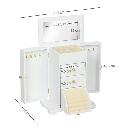HOMCOM 4-Tier Jewellery Box with Mirror and 3 Drawers - White