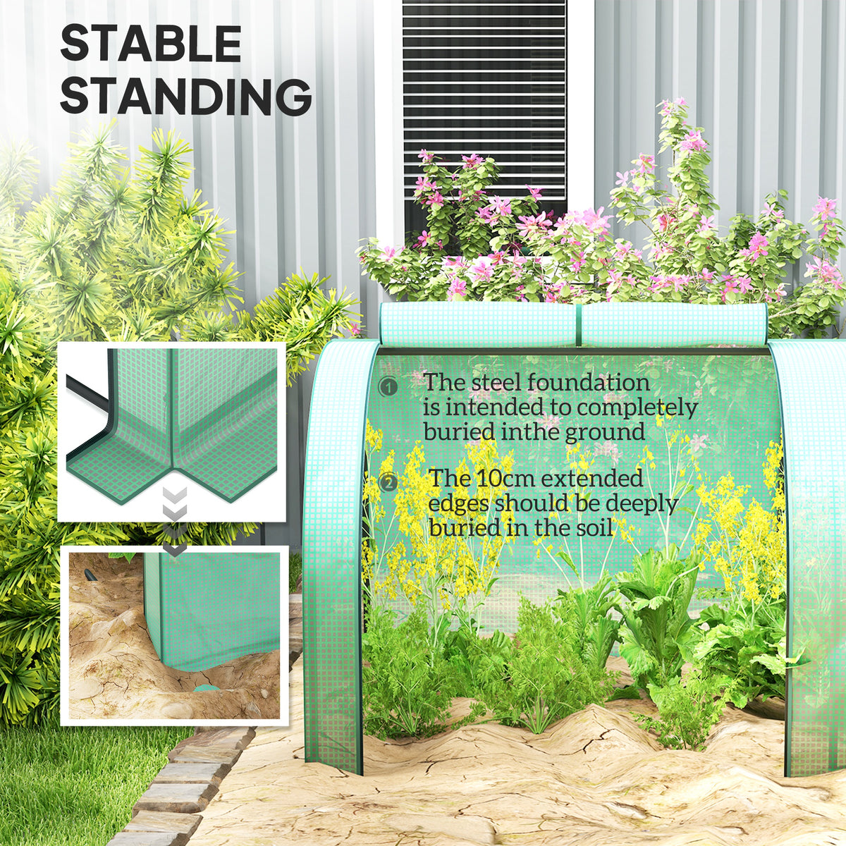 Outsunny 395  x 100 cm Low Tunnel Greenhouse - Green