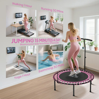 HOMCOM Mini Round Steel Frame Trampoline w/ Adjustable Handle, Pink